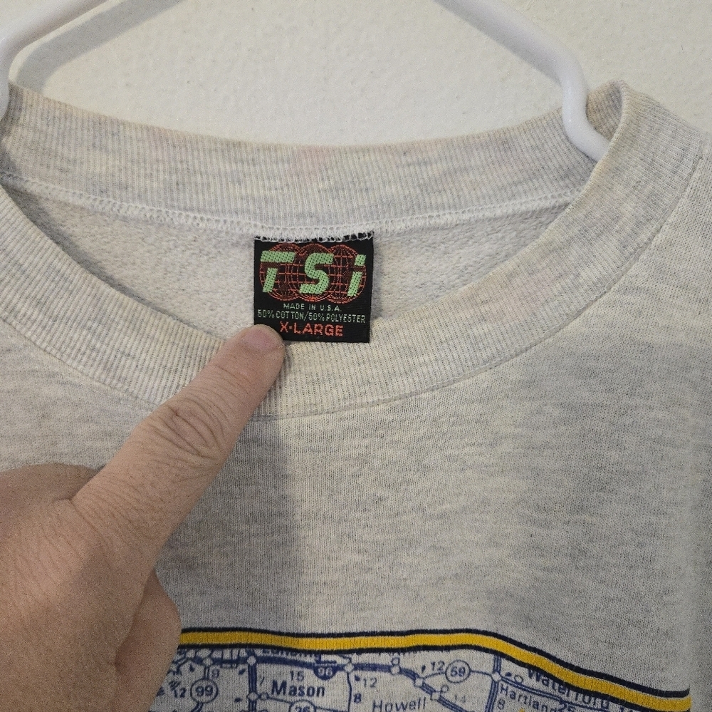 Vintage 90s Michigan Wolverines University Sweatshirt City Map Mens XL TSI Natur - Picture 6 of 9